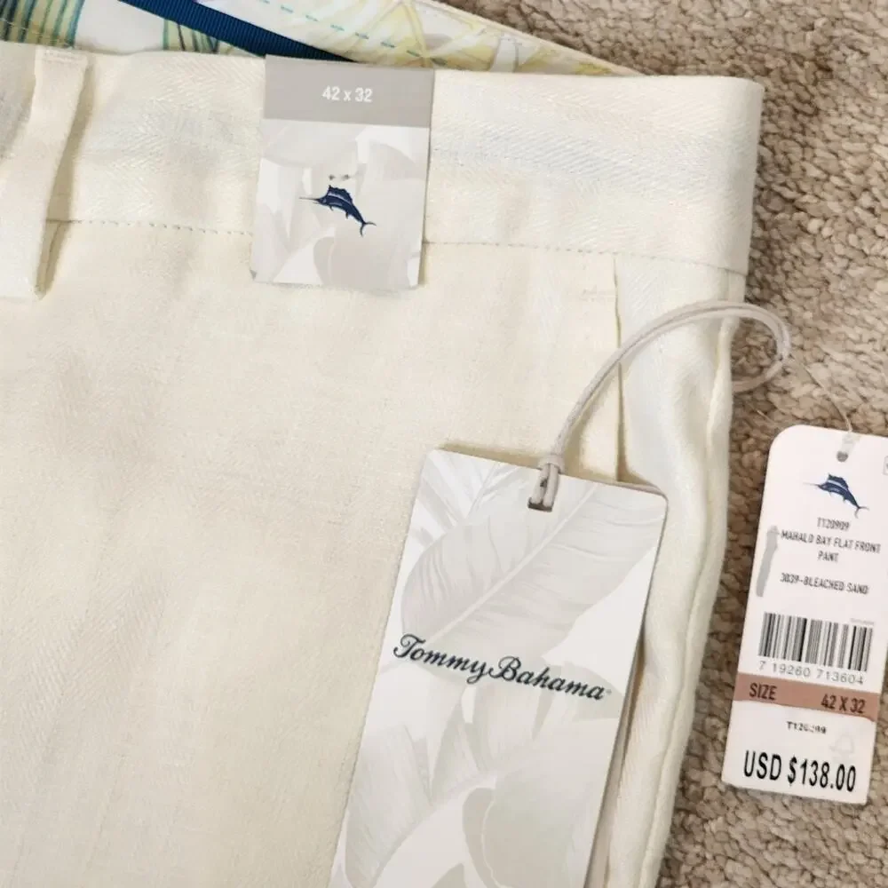 Tommy Bahama Off White Mahalo Bay Flat Front Pants Men's Size 42 x 32 NWT
